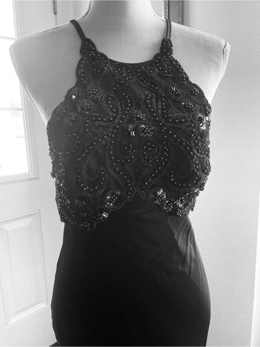 Zum Zum Beaded Halter Neck Women’s Dress - Black Satin